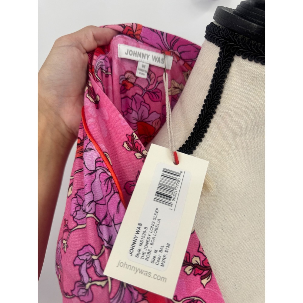 Johnny Was Pink Floral Satin Robe - Picture 3 of 16